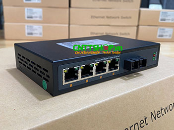 MF-4P-1SC Media Converter 4x 10/100 POE+ 1xSC Port Single Mode 1310nm 2 Sợi Quang 20Km