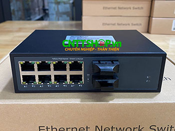 MF-8P-2SC Media Converter 8x 10/100 POE+ 2xSC Port Single Mode 1310nm 2 Sợi Quang 20Km
