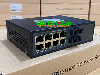 MG-8P-2SC Media Converter 8x 10/100/1000 POE+ 2xSC Port single mode 1310nm 2 sợi quang 20Km