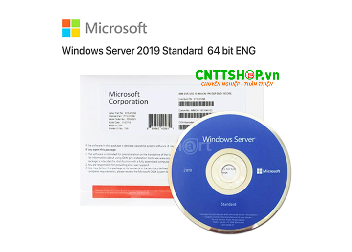 Giấy phép bản quyền phần mềm Windows Server Standard 2019 64Bit English 1pk DSP OEI DVD 16 Core (P73-07788)