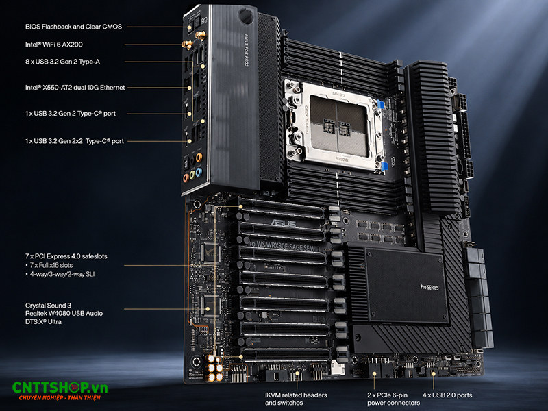 các thành phần của mainboard WS WRX80E-SAGE