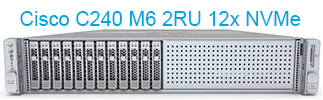 Server Cisco C240 M6 2 RU with up to 12x NVMe drives, optional media drive