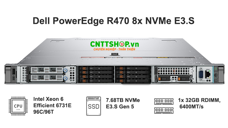 Máy chủ Dell PowerEdge R470 8x EDSFF NVMe Gen 5