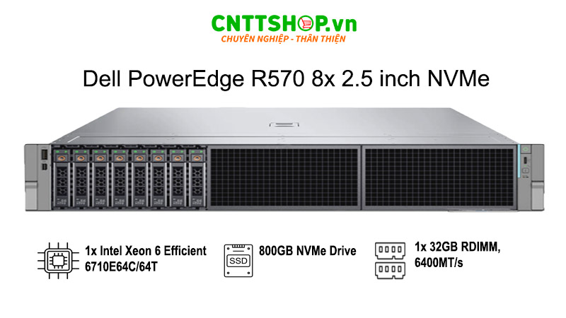 Cấu hình 8x 2.5inch NVMe Dell R570