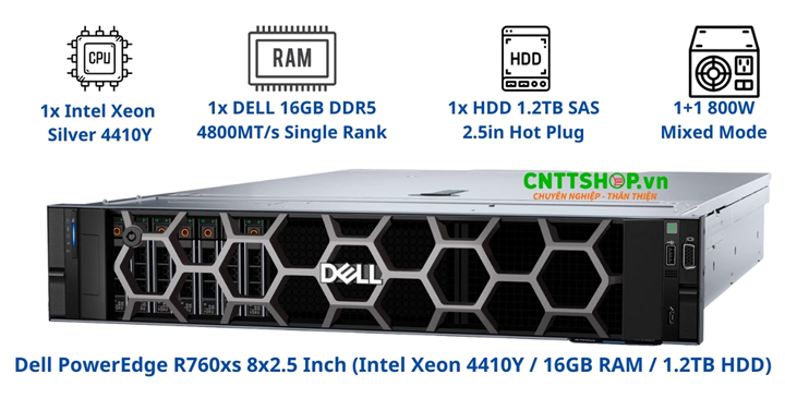 Dell PowerEdge R760xs 8x2.5 Inch (Intel Xeon 4410Y / 16GB RAM / 1.2TB HDD)