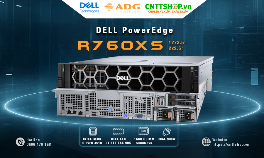 Máy chủ PowerEdge R760xs 12x3.5 inch + 2x 2.5 inch
