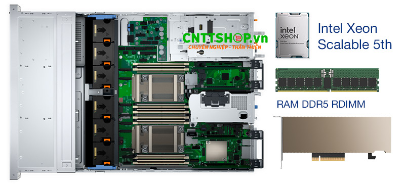 Dell R760xs có hiệu suất xử lý mạnh mẽ từ bộ vi xử lý Intel Xeon Scalable 5th