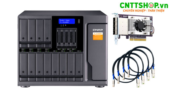 QNAP TL-D1600S là thiết bị mở rộng lưu trữ JBOD với 12 bay ổ 3.5/2.5-inch và 4 bay SSD 2.5-inch, cung cấp tổng dung lượng lưu trữ hơn 300TB khi được trang bị đầy đủ ổ cứng