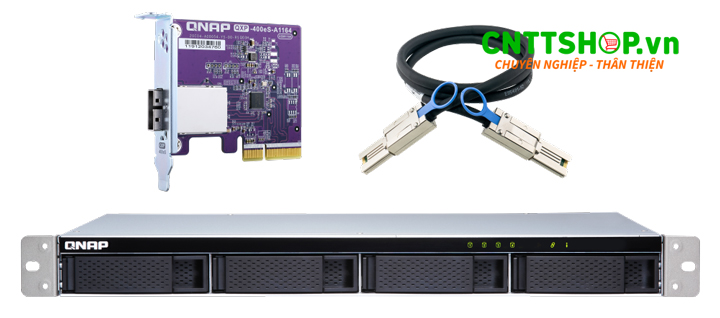 QNAP TL-R400S là thiết bị mở rộng lưu trữ JBOD 1U Short Depth Rackmount với 4 bay ổ cứng 3.5-inch SATA