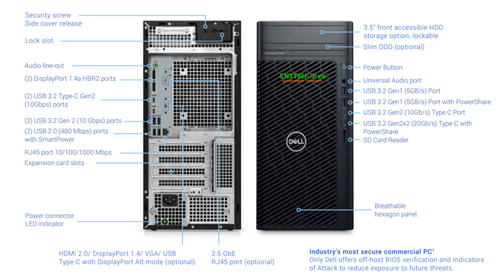 Workstation Dell Precision 3680 Tower cổng kết nối thiết bị ngoại vi