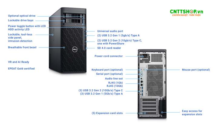 Cổng kết nối Dell Precision 5860 Tower 