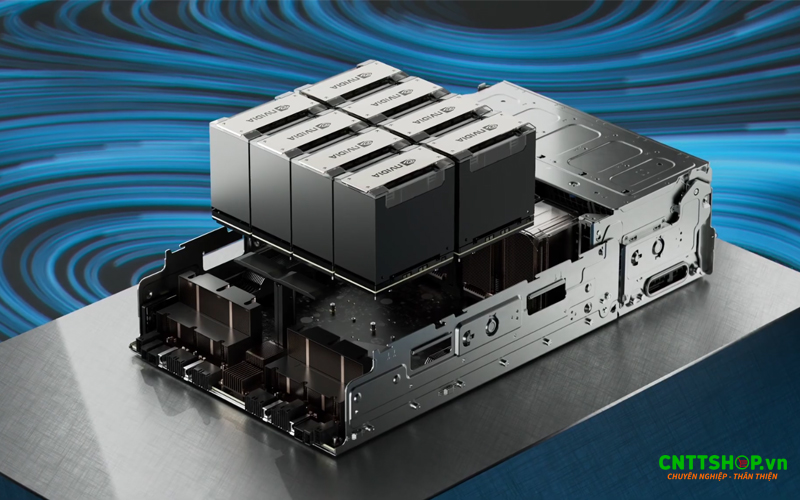 Cụm siêu tính toán 8 GPU được đặt tách biệt ở khoang phía dưới của máy chủ