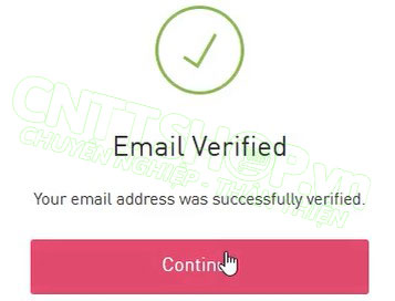 thông báo verify email thành công