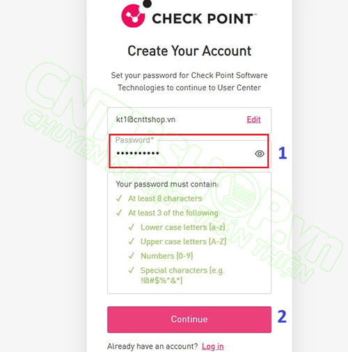 nhập mật khẩu cho tài khoản user center