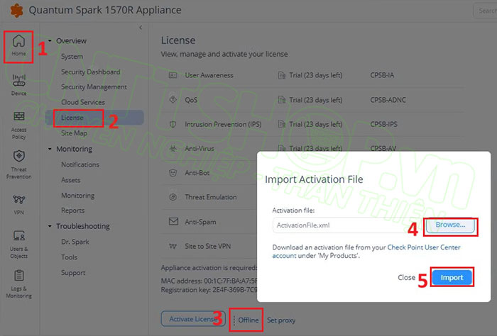 tải license file lên để active license offline