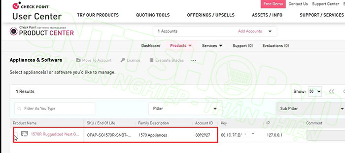 firewall hiển thị trên User Center là chúng ta đã register firewall lên cloud thành công