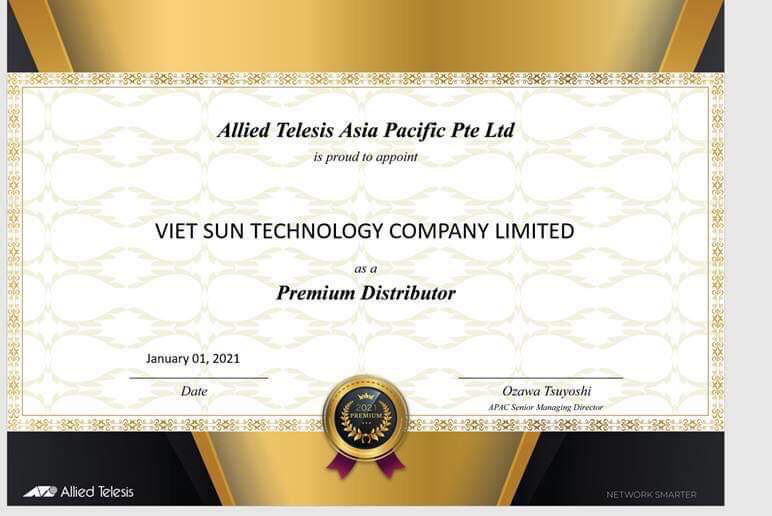 giấy chứng nhận CNTTShop là nhà phân phối Allied telesis tại VIệt Nam