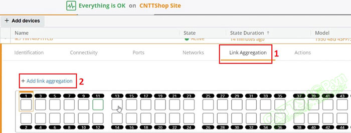 nhấn add link aggregation để tạo 1 port channel