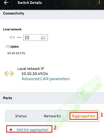 chọn add link aggregation để thêm port channel