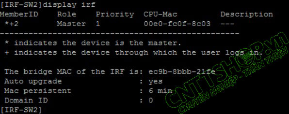 sử dụng lệnh display irf trên IRF-SW2 để kiểm tra