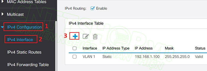 truy cập vào menu IPv4 Interface để cấu hình IP cho LAG