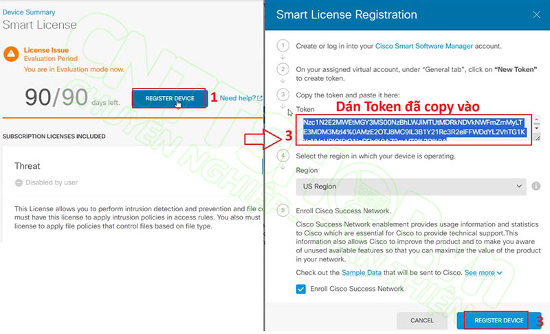 dán token vào và nhấn Register để kết nối đến smart account