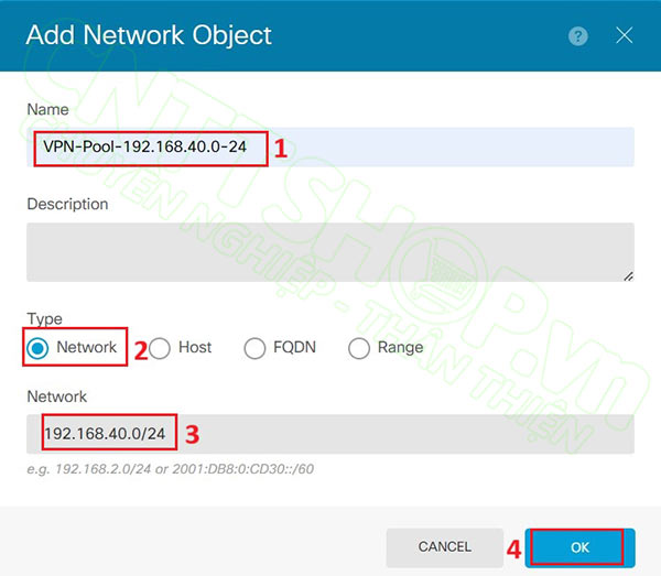 tạo 1 network để cấp IP cho VPN Client