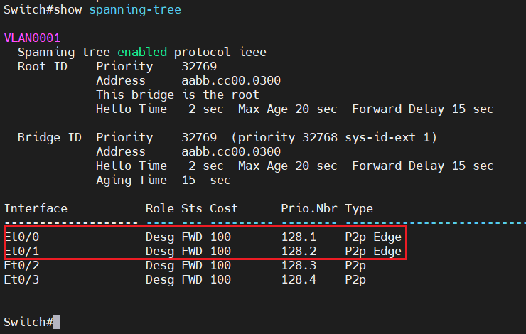 show spanning-tree khi cấu hình bpdu filter ở mode interface