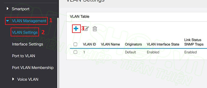 truy cập vào menu VLAN Settings