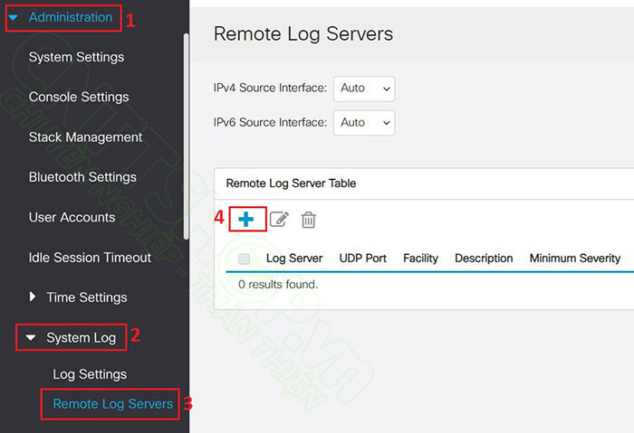 truy cập vào menu remote log servers