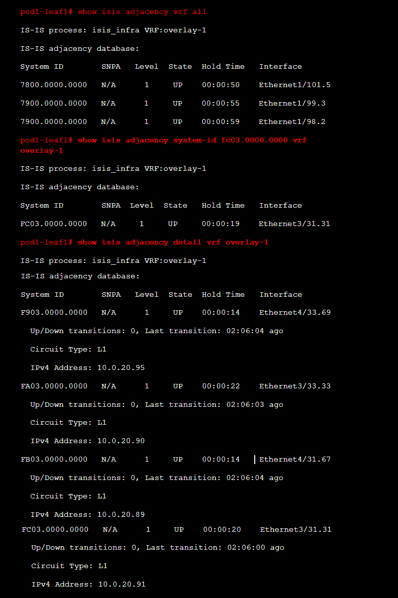 check isis adjacency vrf with cisco aci