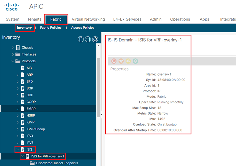 Check status protocol ISIS with Cisco ACI