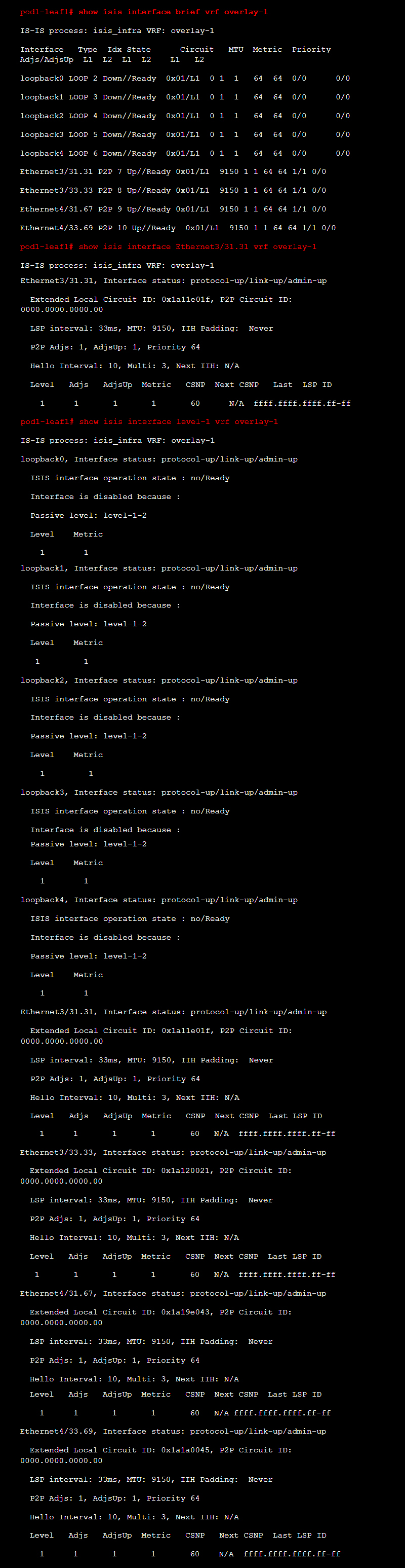 show isis interface vrf with cisco aci cli