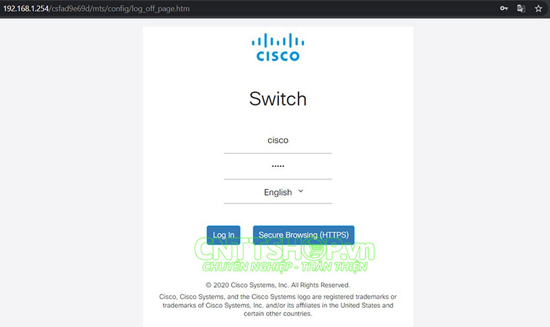 màn hình đăng nhập của switch cisco cbs250 cbs350