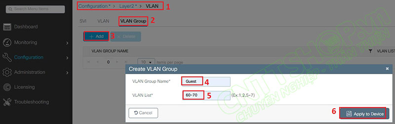 tạo VLAN group trên cisco controller c9800