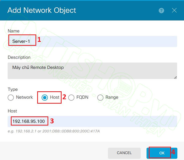 tạo 1 network object cho server