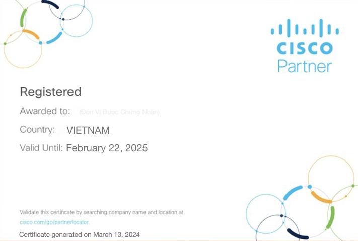 Chứng Chỉ Registered Partner của Cisco