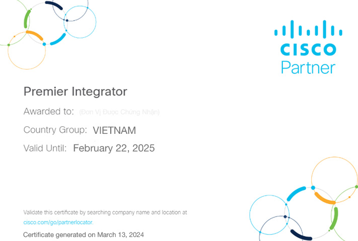 Chứng nhận Premier Intergrator Partner của Cisco