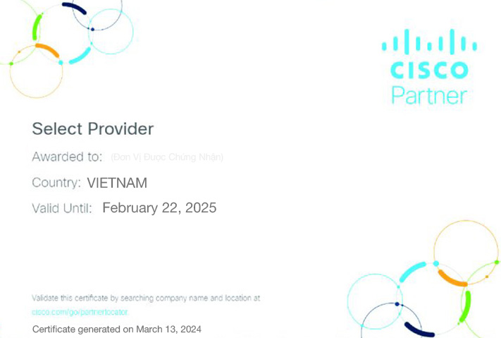 Chứng nhận Select Provider Partner của Cisco