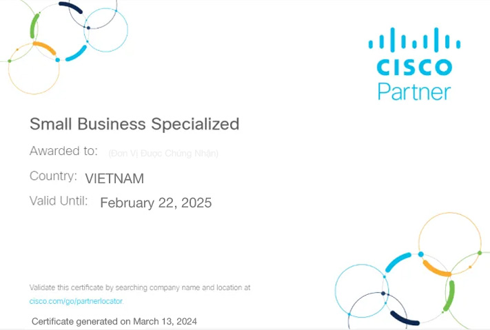 Chứng nhận Small Business Specialized Partner Cisco