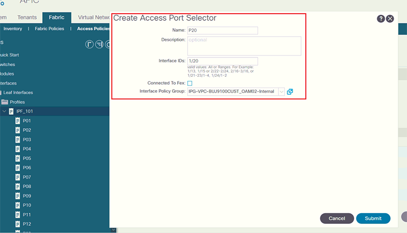 Create Access Port Selector