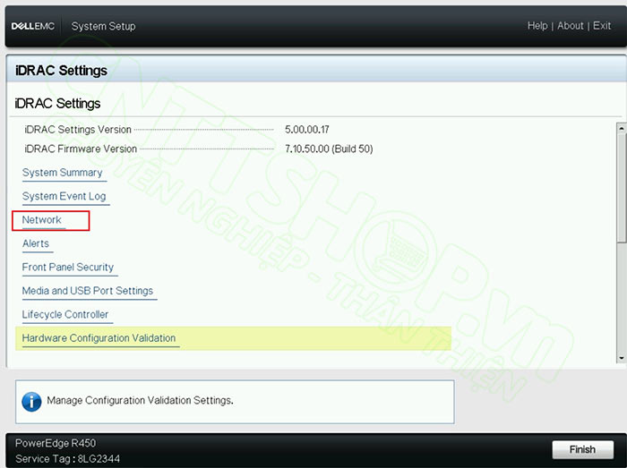 Chọn mục Network trong iDRAC Settings