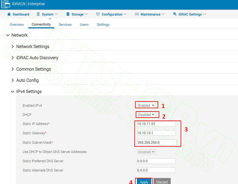 cấu hình static IP  mới cho idrac