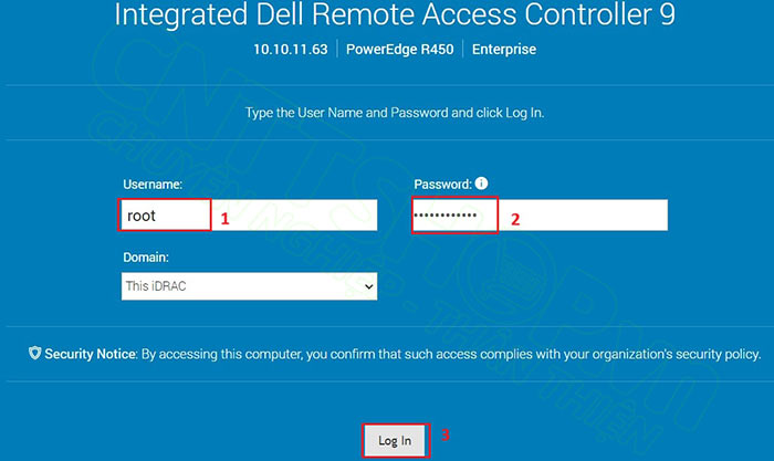 đăng nhập vào idrac với tài khoản mặc định