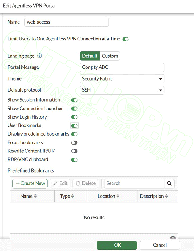edit VPN web-access portal để tuỳ chỉnh giao diện VPN webmode cho VPN client