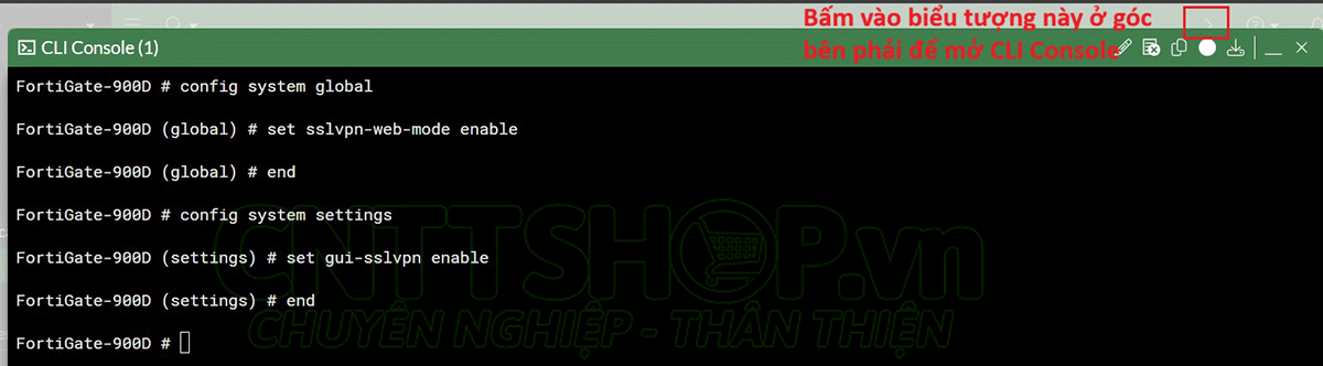 enable agentless VPN webgui trong giao diện dòng lệnh