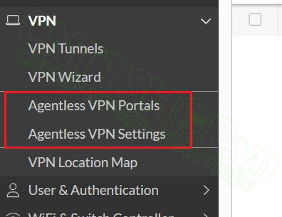 menu VPN sau khi đã bật agentless VPN