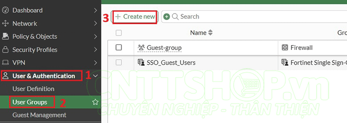 truy cập vào menu user groups để tạo group cho VPN