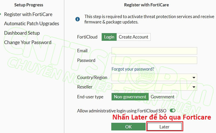 sau khi bypass thành công thì nút logout đã chuyển thành later để đăng ký sau