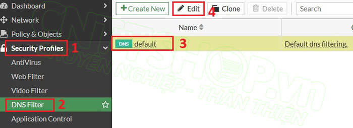 truy cập vào menu DNS Filter